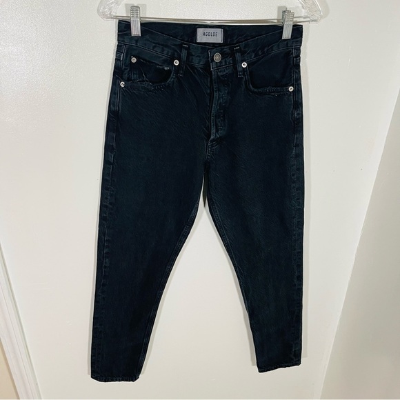 Agolde Jamie High Rise Classic Jeans Rematch Distressed Black Denim Preppy - Picture 6 of 10